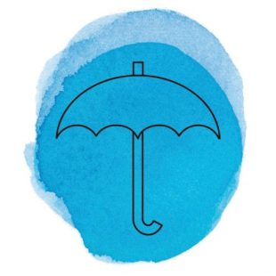 Symbol Regenschirm auf blauem Hintergrund