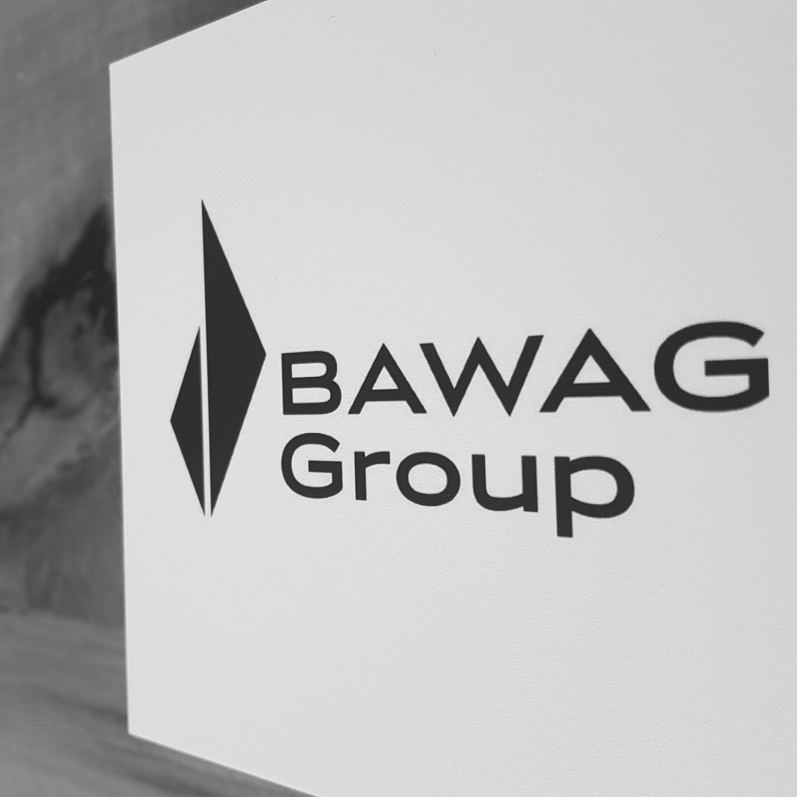 Abfotografiertes Logo BAWAG Deutsche Kreditbank AG schwarzweiß